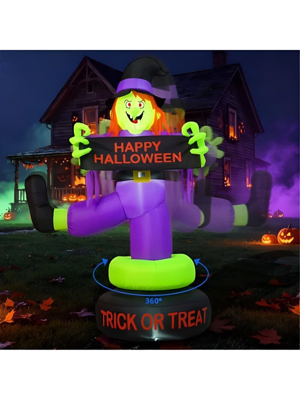 6FT Rotating Halloween Inflatables Outdoor Witch, 360ยฐ Swivel Base Lighted with